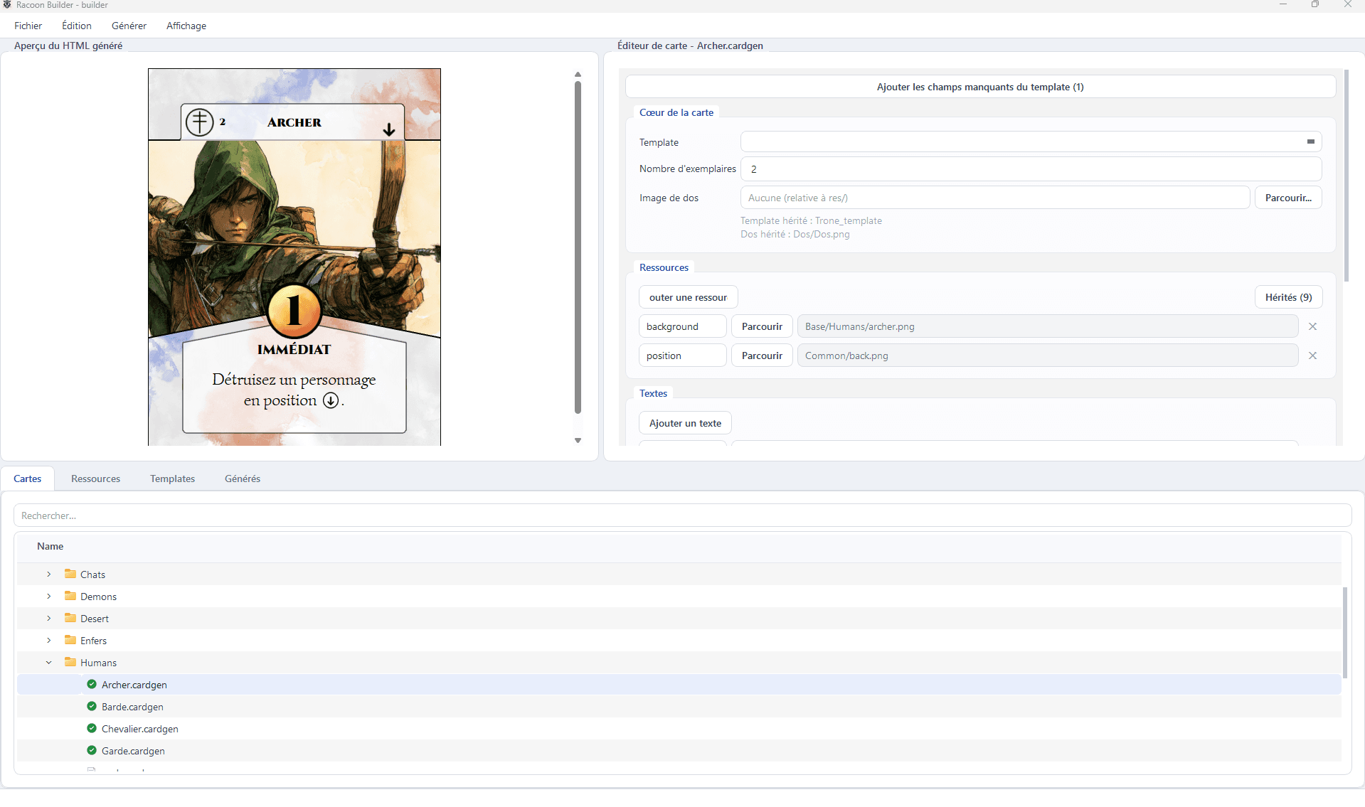 The card editor: data, resources and live preview