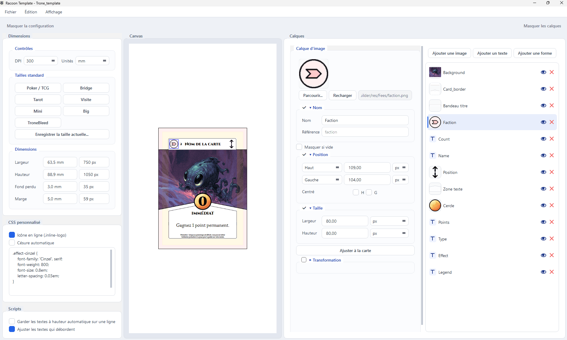 The template editor: dimensions, layers and custom CSS